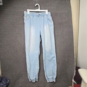T&Y Fashion Light Wash Denim Joggers Elastic Waist Drawstring Blue XL Mens